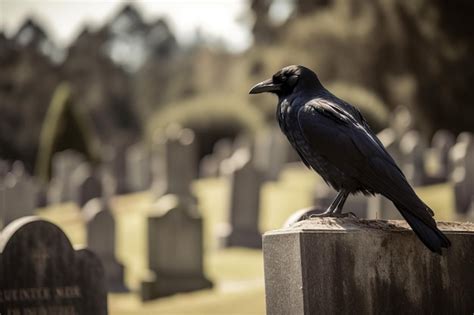 Premium Ai Image A Crow Perched On A Gravestone In A Cemeter