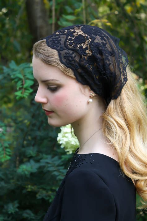 Evintage Veils~ So Soft Headwrap Embroidered Black Victorian Style Lace