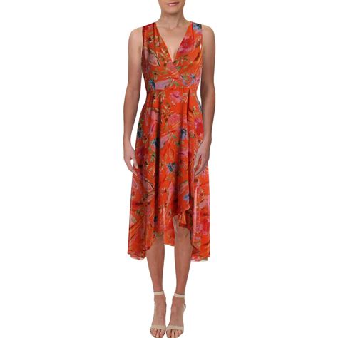 Calvin Klein Womens Orange Chiffon Printed Sleeveless Maxi Dress 4 Bhfo