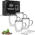 Libwys Pack Double Walled Coffee Cups Glasses Mugs With Spoons