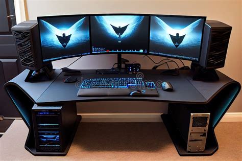 Custom Gaming Desk with Dual Monitors, Ergonomic Keyboard and Mouse, and State-of-the-art ...