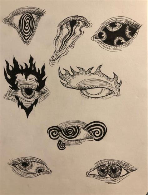 A Drawing Of Different Types Of Eyes And Their Designs On White Paper