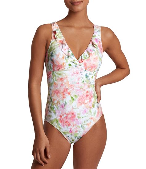 Lauren Ralph Lauren Summer Floral Print Ruffle Surplice One Piece