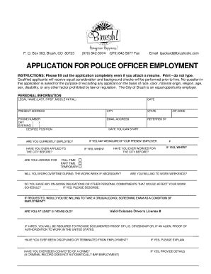 Form Co Application For Police Officer Employment City Of Brush