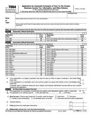 IRS 7004 2012 - Fill out Tax Template Online