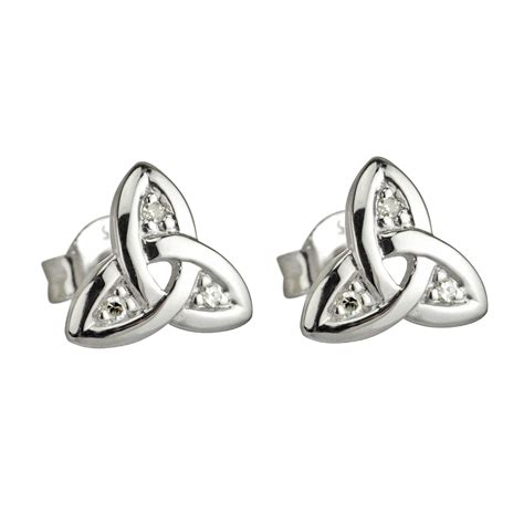 K White Gold Trinity Knot Diamond Earrings Solvar Fallers Ie