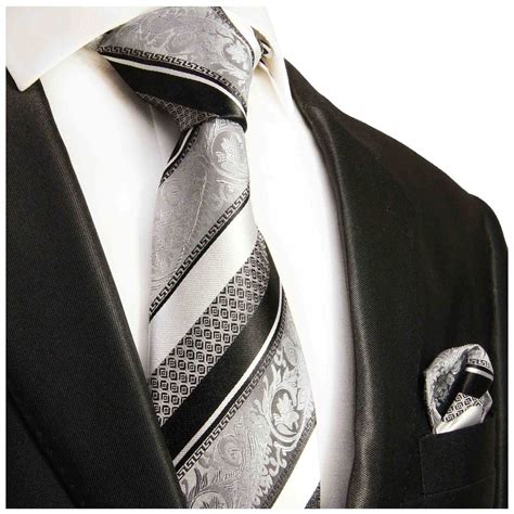 Silver And Black Silk Mens Necktie And Pocket Square Paul Malone