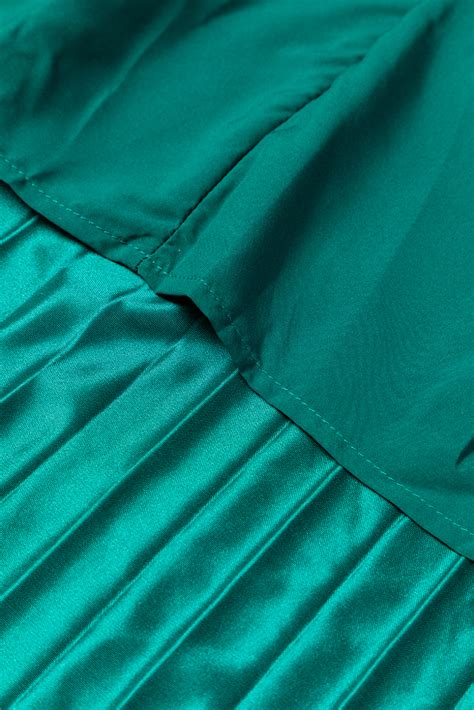 Blackish Green Satin Elastic Waist Pleated Maxi Skirt Wholesale