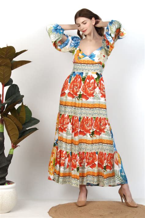 Vibrant Multi Coloured Floral Maxi Dress Online Majestic By Japnah