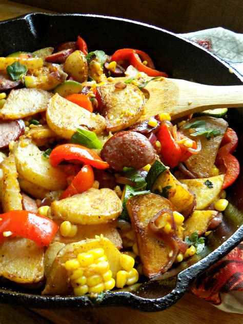 Sausage And Potato Skillet With Zucchini Corn Basil My Homemade Roots