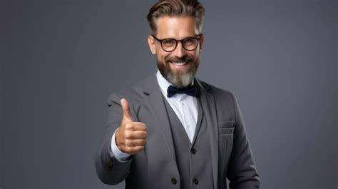 Premium Photo Portrait Of Satisfied Delighted Bearded Man Working On