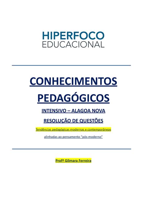 Quest CONH Pedag TEND PED Contemp AULA 2 Docx 1 CONHECIMENTOS