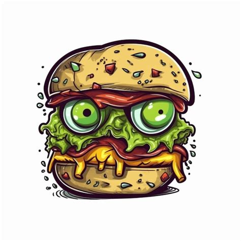 Premium Ai Image A Cartoon Zombie Burger With Eyes And A Mustache