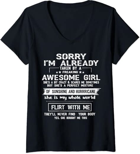 Womens Sorry I Am Already Taken By A Freaking Awesome Girl Ts V Neck