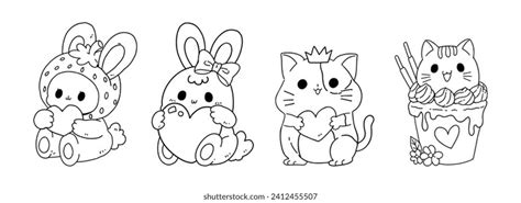 Coloring Page Outline Cartoon Cute Rabbit Stock Vector Royalty Free