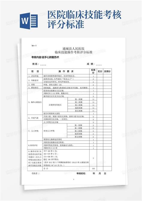 医院临床技能考核评分标准word模板下载编号lakzvpnv熊猫办公