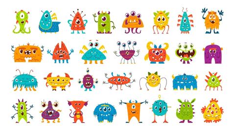 Cartoon monster characters, funny alien animals 46636883 Vector Art at ...