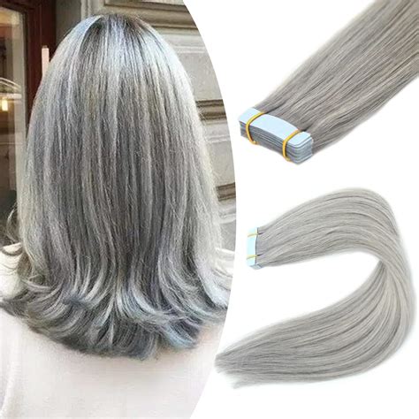 Amazon.com : Fenicy Gray Hair Extensions Tape in Human Hair Real Hair
