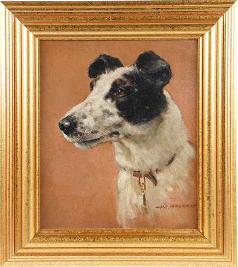 Harold C Wolcott Antique American Impressionist Terrier Dog Portrait