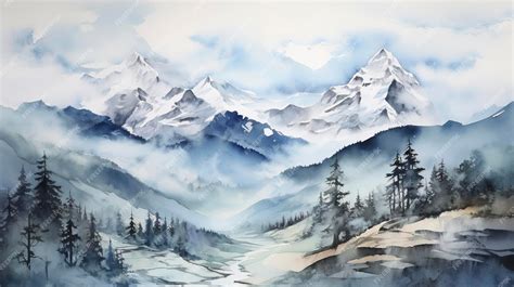 Premium AI Image | Watercolor Landscape with Mountains