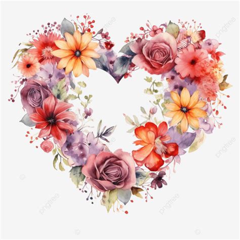 Floral Heart Frame Watercolor Floral Heart Flowers PNG Transparent