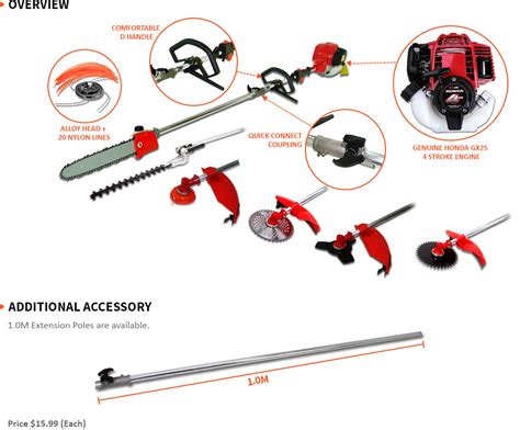 Honda 4 Stroke Brush Cutter 25cc 7 In 1 Multi Tool Black Eagle