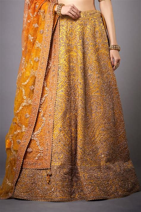 Buy Ri Ritu Kumar Yellow Silk Brocade Jamawar Lehenga Set Online Aza