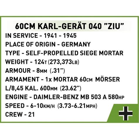 COBI 2560 WWII 60cm Karl Gerat 40 ZIU Model Tank Building Bricks