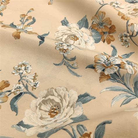 Tessuto Misto Cotone Per Arredamento A Fantasia Motivo Floreale Beige