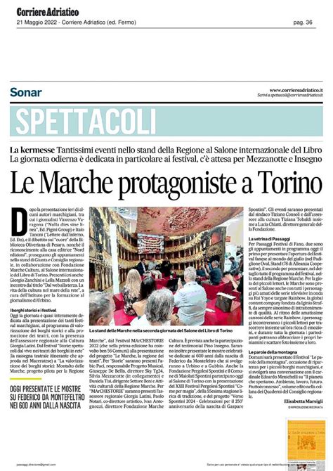 Corriere Adriatico Le Marche Protagoniste A Torino Fano Passaggi