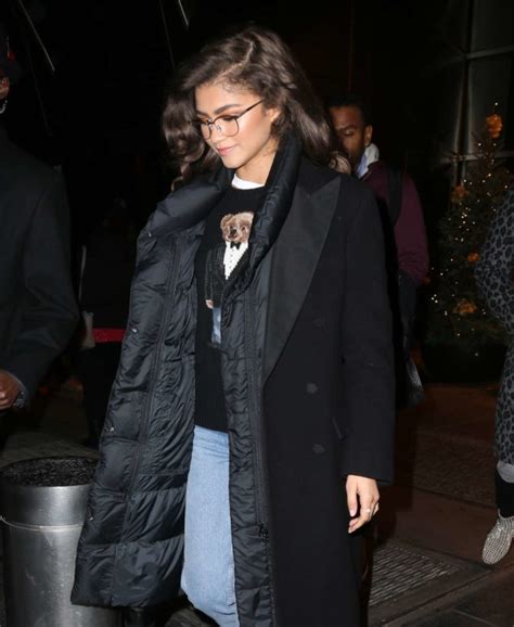 Zendaya Wearing Ralph Lauren Tuxedo Bear Sweater In Nyc Gotceleb