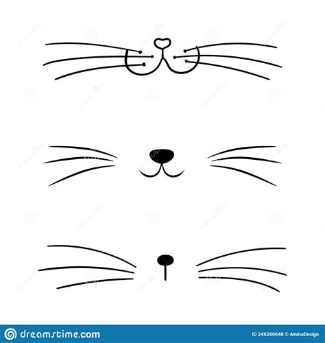 Set Of Flat Cat Heart Nose Cute Cat Face Silhouette Icon Collection