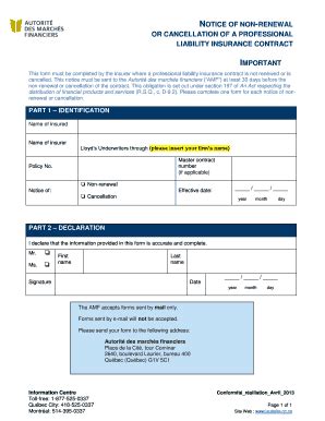 Fillable Online Notice Of Non Renewal Or Cancellation Of A Professional