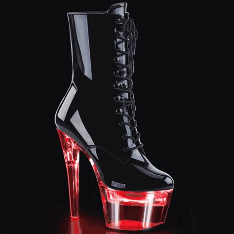 7 Heel Black Patent Led Light Up Platform Ankle Boots Spicy Lingerie