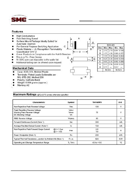 1n4148ws Datasheet13 Pages Smc Surface Mount Fast Switching Diode