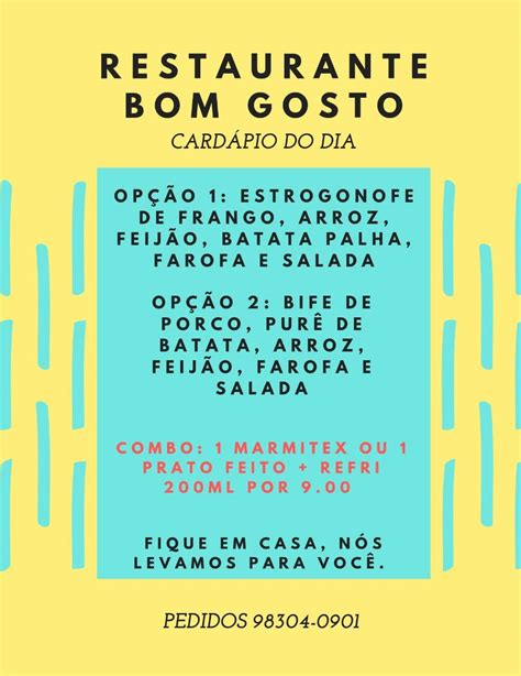 Menu Em Restaurante Bom Gosto Lagoa Santa