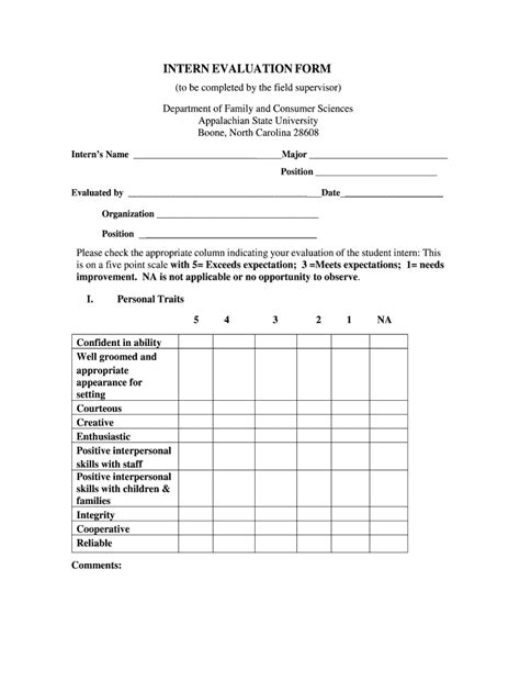 State Intern Evaluation Form Sample Fill Online Printable