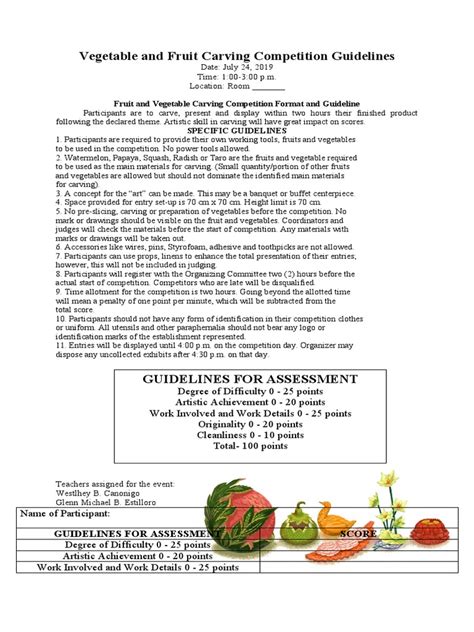 Vegetable and Fruit Carving Competition Guidelines: Date: July 24, 2019 ...