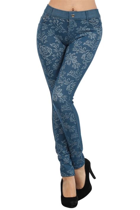 Womens Jegging With Floral Pattern Royal Blue Wholesale