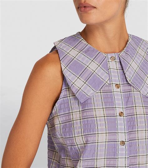 Womens Ganni Purple Seersucker Check Shirt Harrods Uk