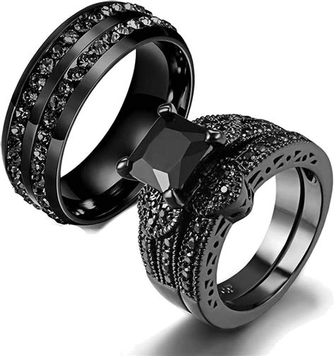 Amazon Gy Jewelry Couple Ring His Hers Women Black Gold Filled Cz