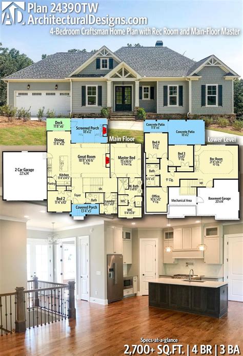 Plan 24390TW 4 Bedroom Craftsman Home Plan With Rec Room And Main