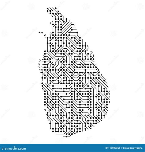 Abstract Schematic Map Of Sri Lanka From The Black Printed Board Stock