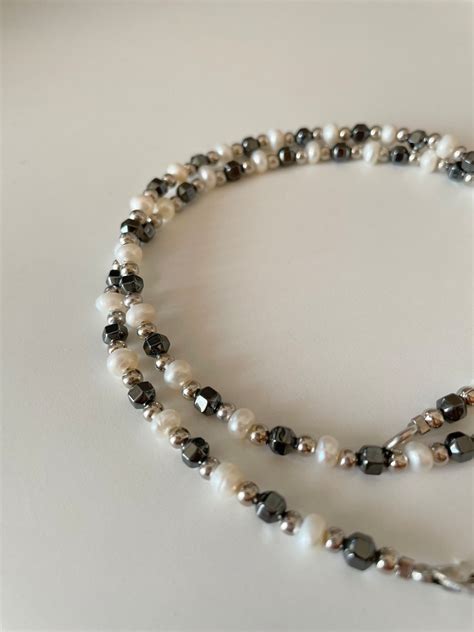 Mens Pearl Necklace With Hematite Pearl Necklace Men Couples Etsy