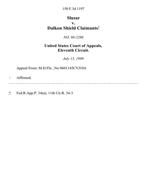 Slusar v. Dalkon Shield, 150 F.3d 1197, 11th Cir. (1998) | PDF