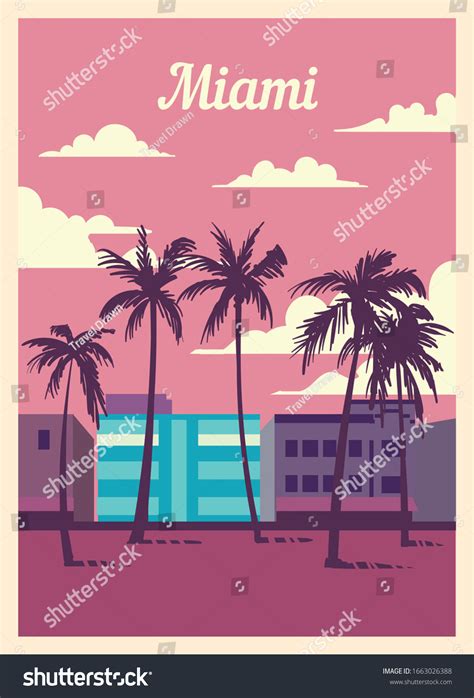 Retro Poster Miami City Skyline Miami Stock Vector Royalty Free