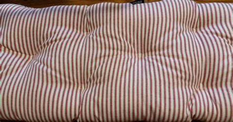 Red Ticking Stripe Tufted Bench Cushion School House Bench