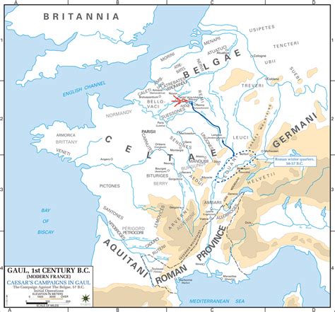 Map of Caesar's Campaign Against the Belgae 57 BC