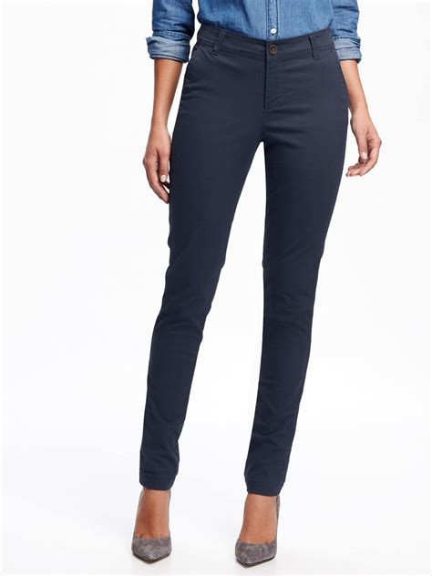 Mid Rise Skinny Everyday Khakis For Women Navy Blue Pants Outfit