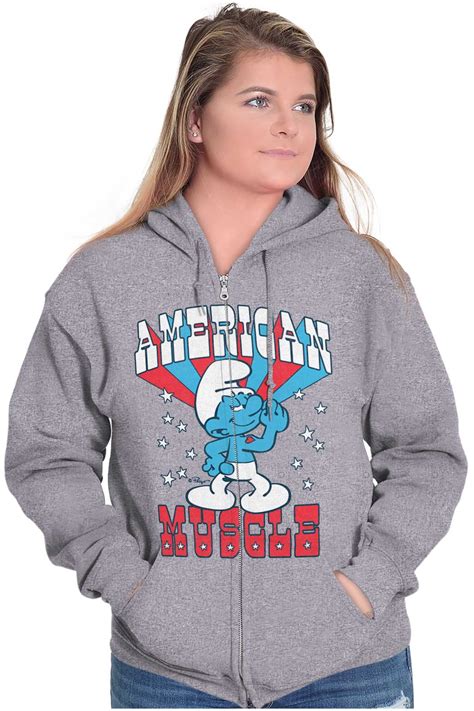 Hefty Smurf American Muscle Usa Zip Up Hoodie Mens Womens Brisco